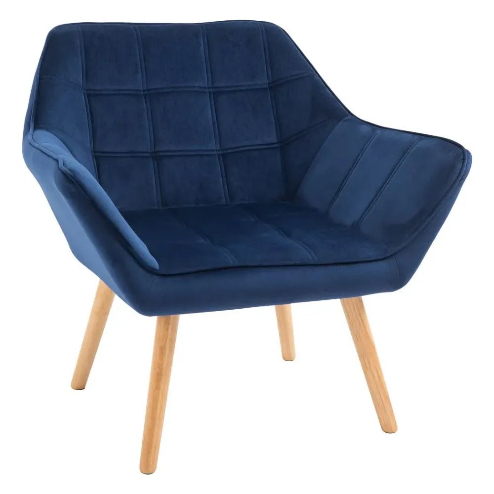 Luxe Velvet - Feel Accent Chair w/ Wide Arms Slanted Back Padding Wood Legs Blue - SILVIONIX