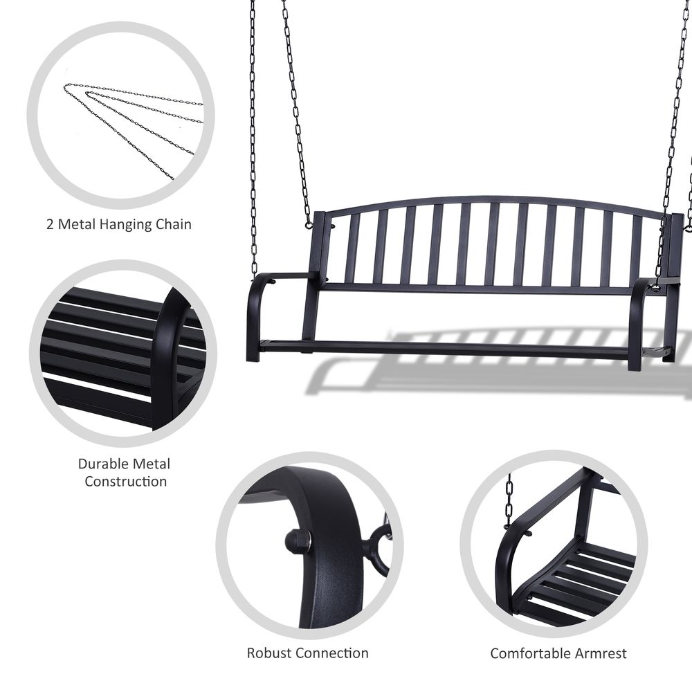 Metal 2 - Seater Outdoor Swing Chair Black - SILVIONIX