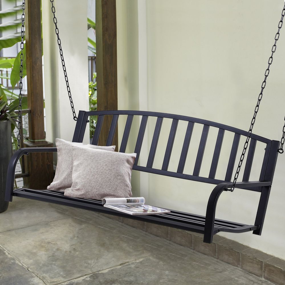 Metal 2 - Seater Outdoor Swing Chair Black - SILVIONIX