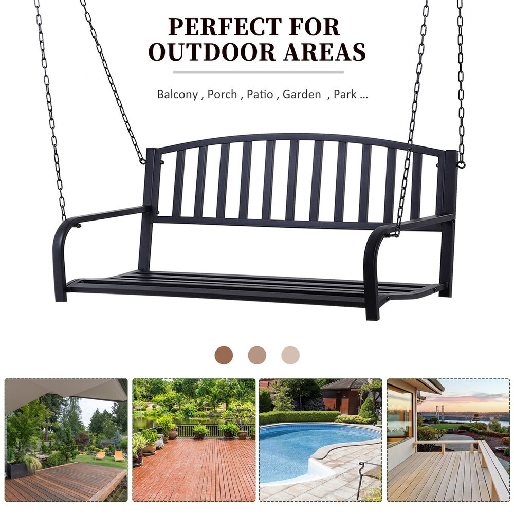 Metal 2 - Seater Outdoor Swing Chair Black - SILVIONIX