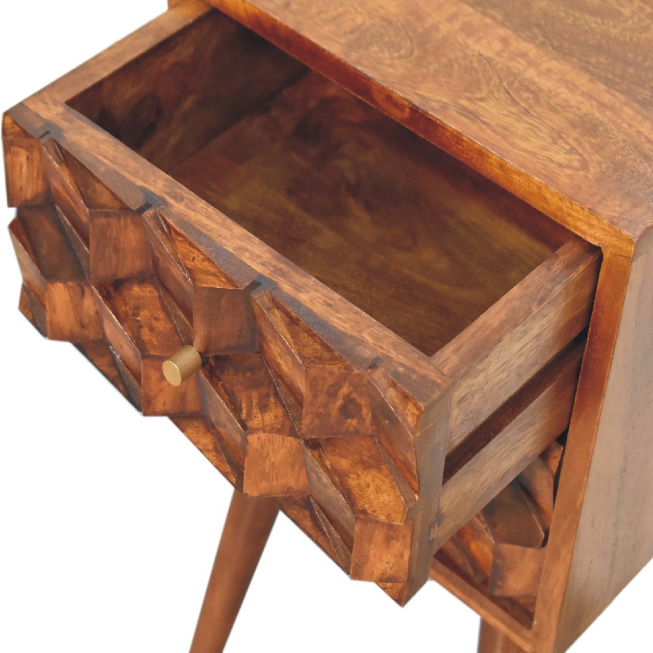 Mini Chestnut Cube Carved 2 Drawer Bedside - SILVIONIX