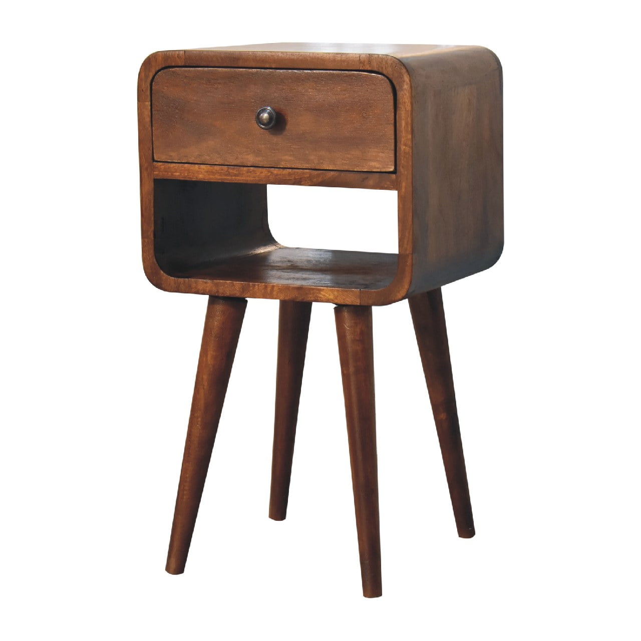 Mini Chestnut Curved Bedside with Lower Slot - SILVIONIX