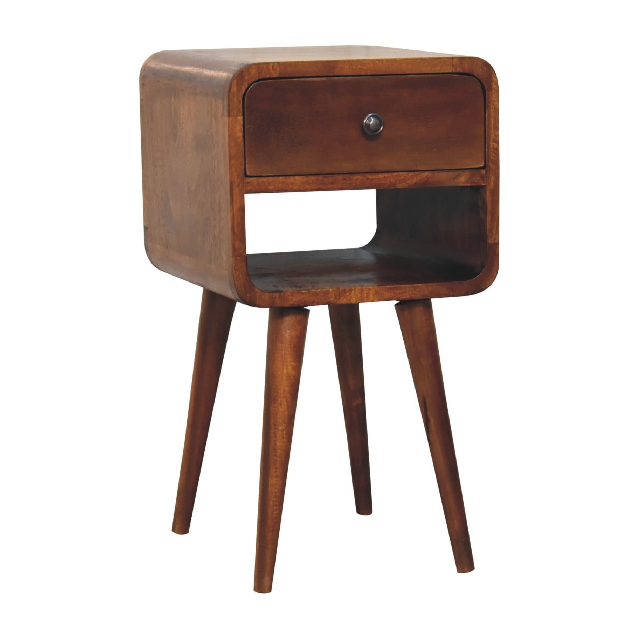 Mini Chestnut Curved Bedside with Lower Slot - SILVIONIX