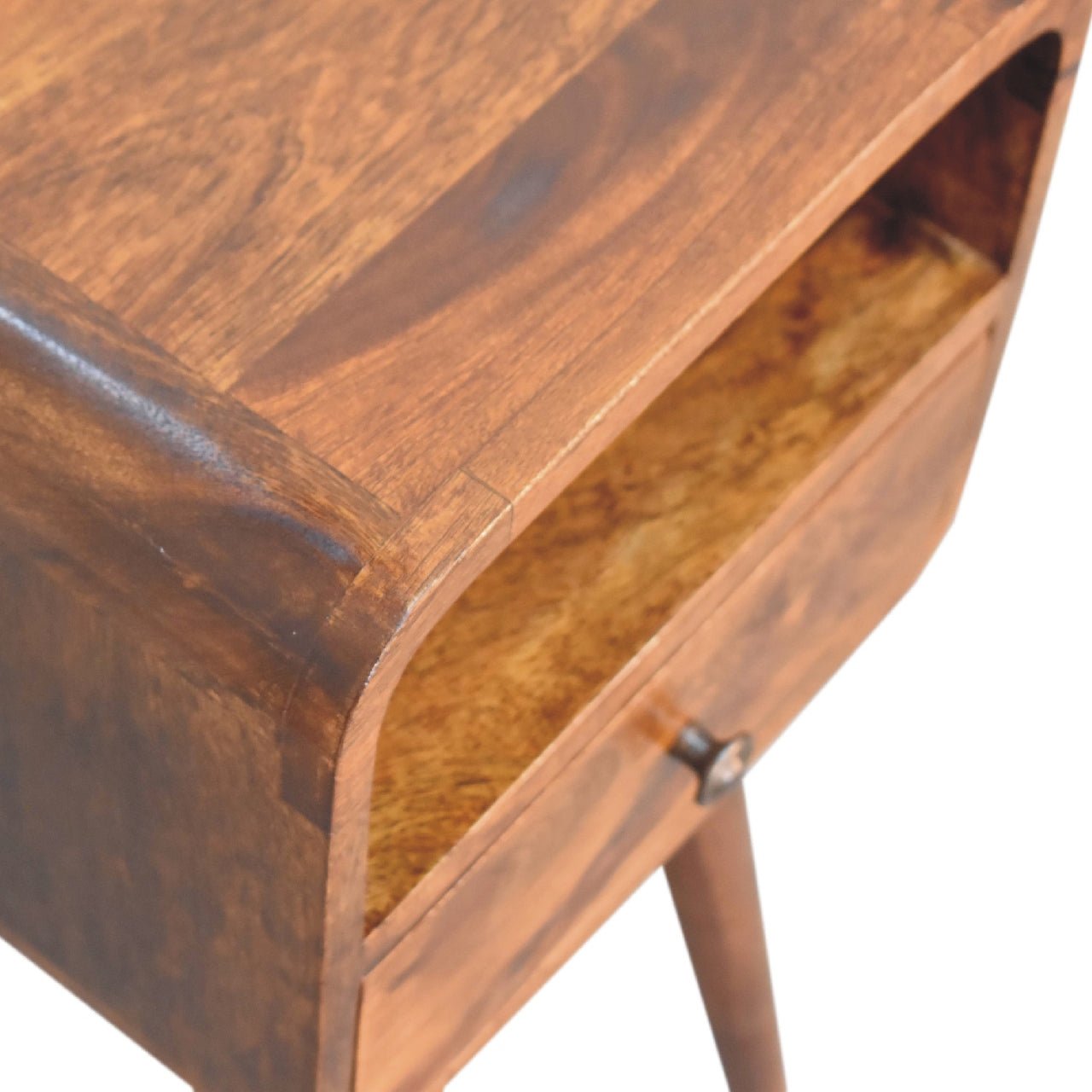 Mini Chestnut Curved Bedside with Open Slot - SILVIONIX