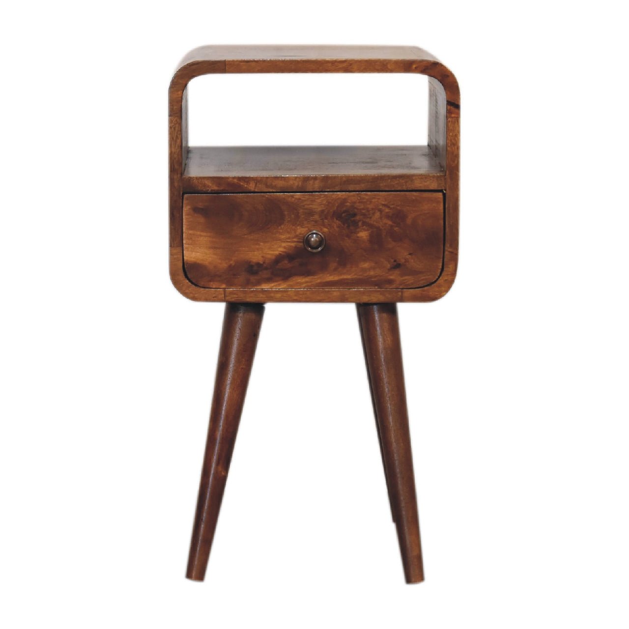 Mini Chestnut Curved Bedside with Open Slot - SILVIONIX