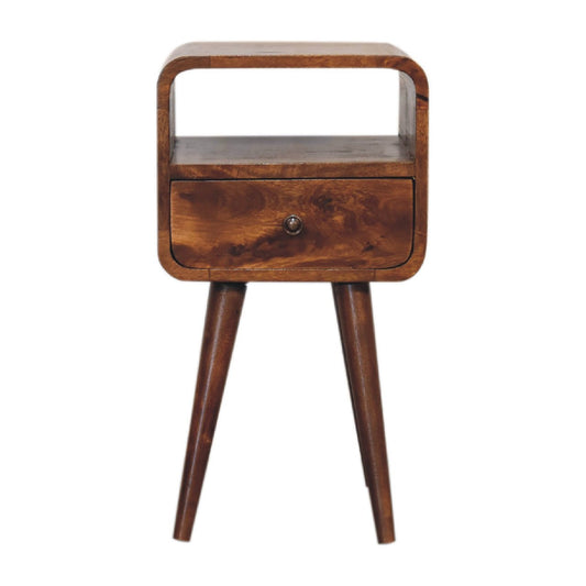 Mini Chestnut Curved Bedside with Open Slot - SILVIONIX