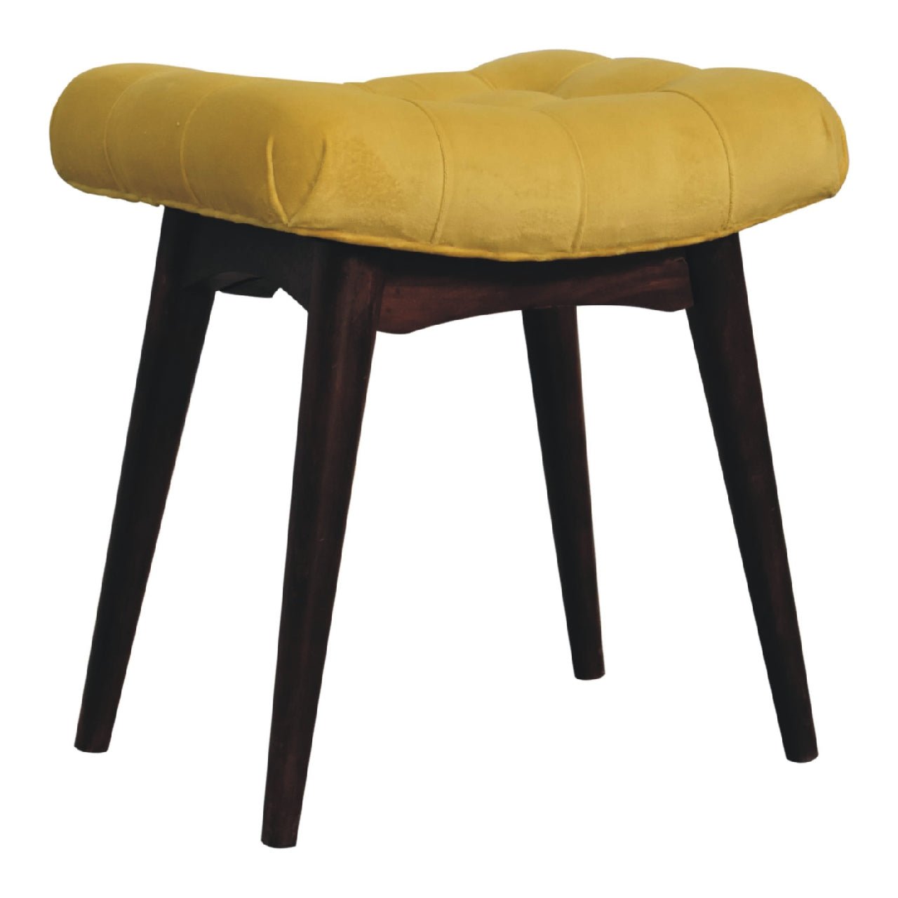 Mini Mustard Cotton Velvet Curved Bench - SILVIONIX