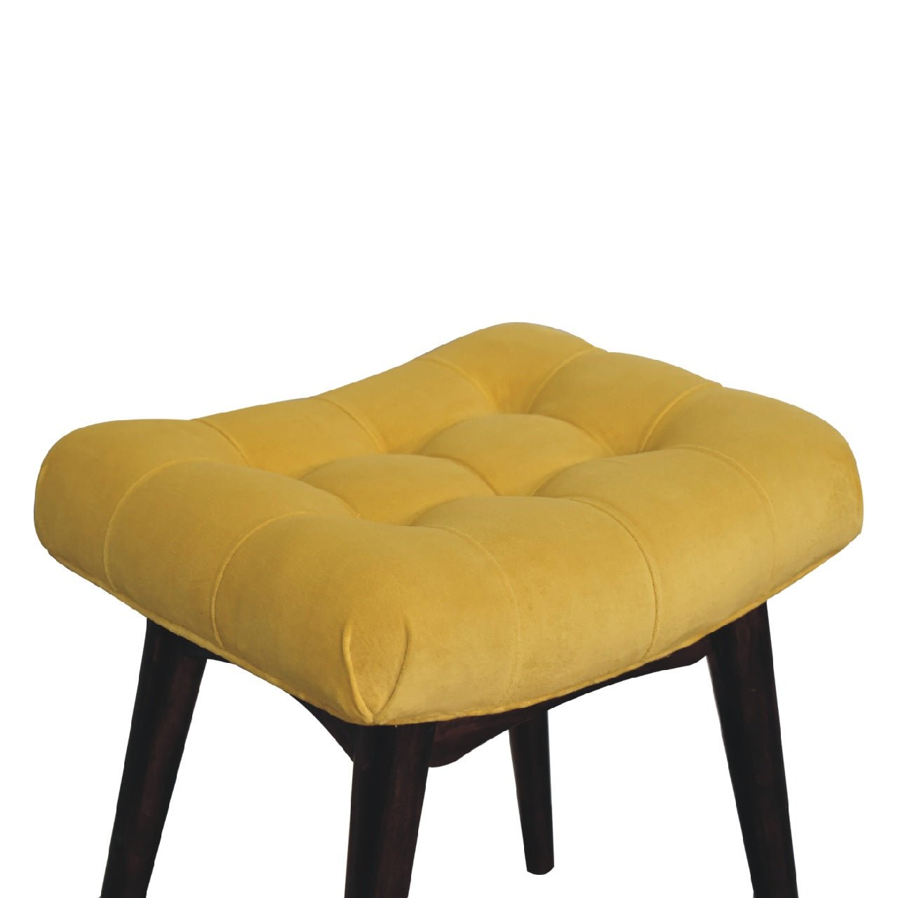 Mini Mustard Cotton Velvet Curved Bench - SILVIONIX