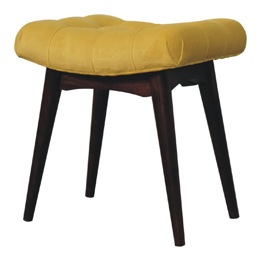 Mini Mustard Cotton Velvet Curved Bench - SILVIONIX