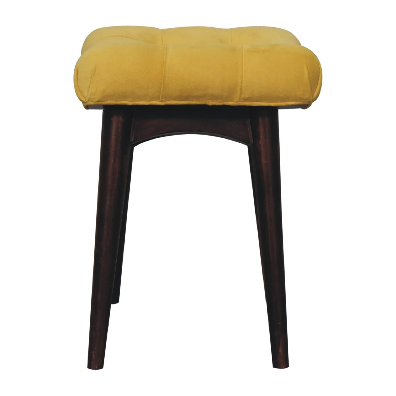 Mini Mustard Cotton Velvet Curved Bench - SILVIONIX