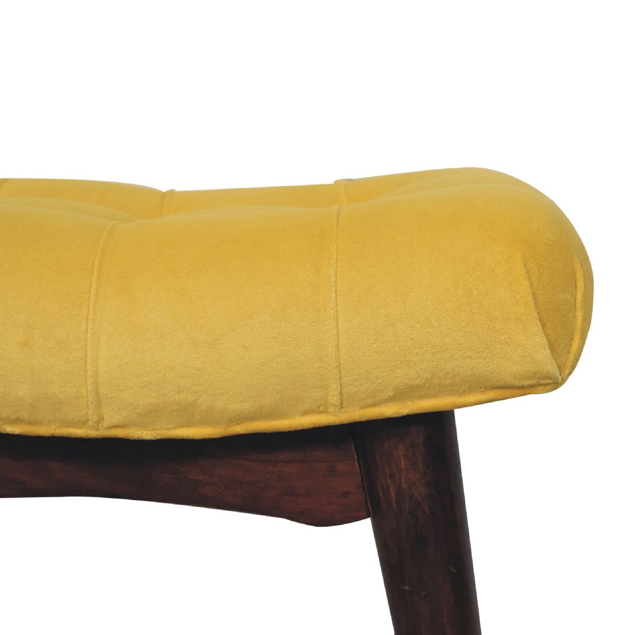 Mini Mustard Cotton Velvet Curved Bench - SILVIONIX