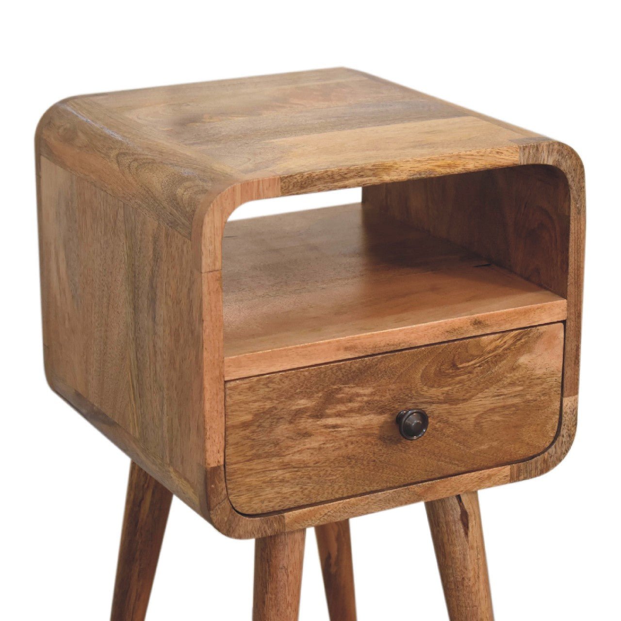 Mini Oak - ish Curved Bedside with Open Slot - SILVIONIX