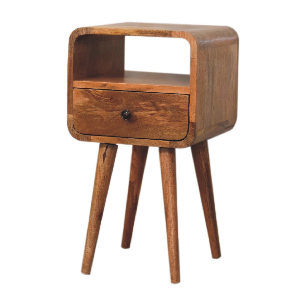 Mini Oak - ish Curved Bedside with Open Slot - SILVIONIX