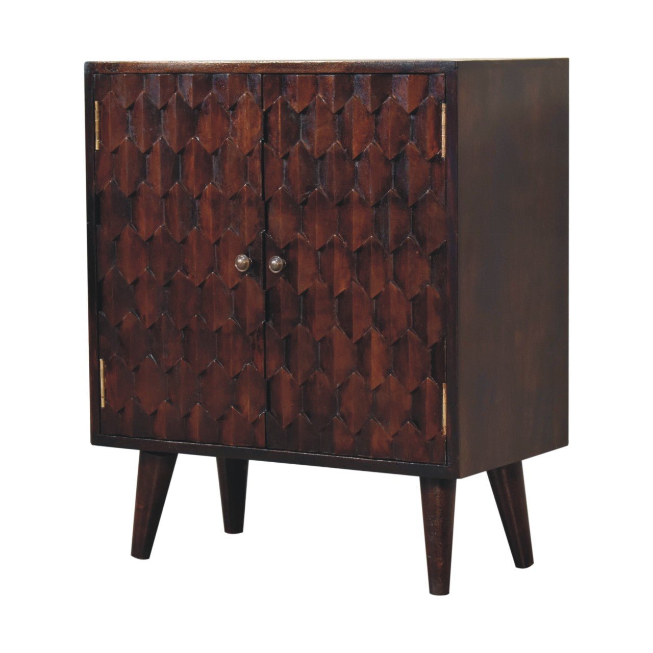 Mini Pineapple Carved Light Walnut Cabinet - SILVIONIX