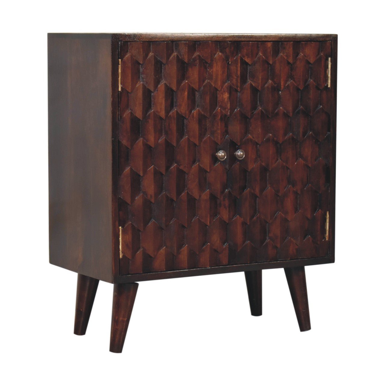 Mini Pineapple Carved Light Walnut Cabinet - SILVIONIX