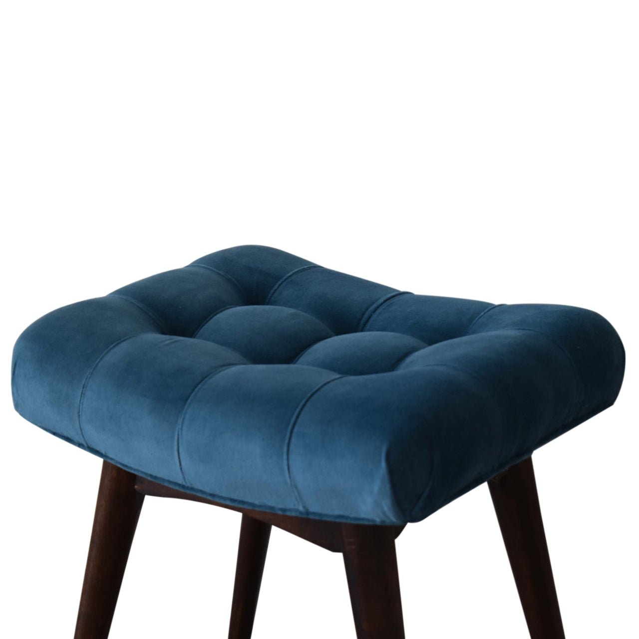 Mini Teal Cotton Velvet Curved Bench - SILVIONIX