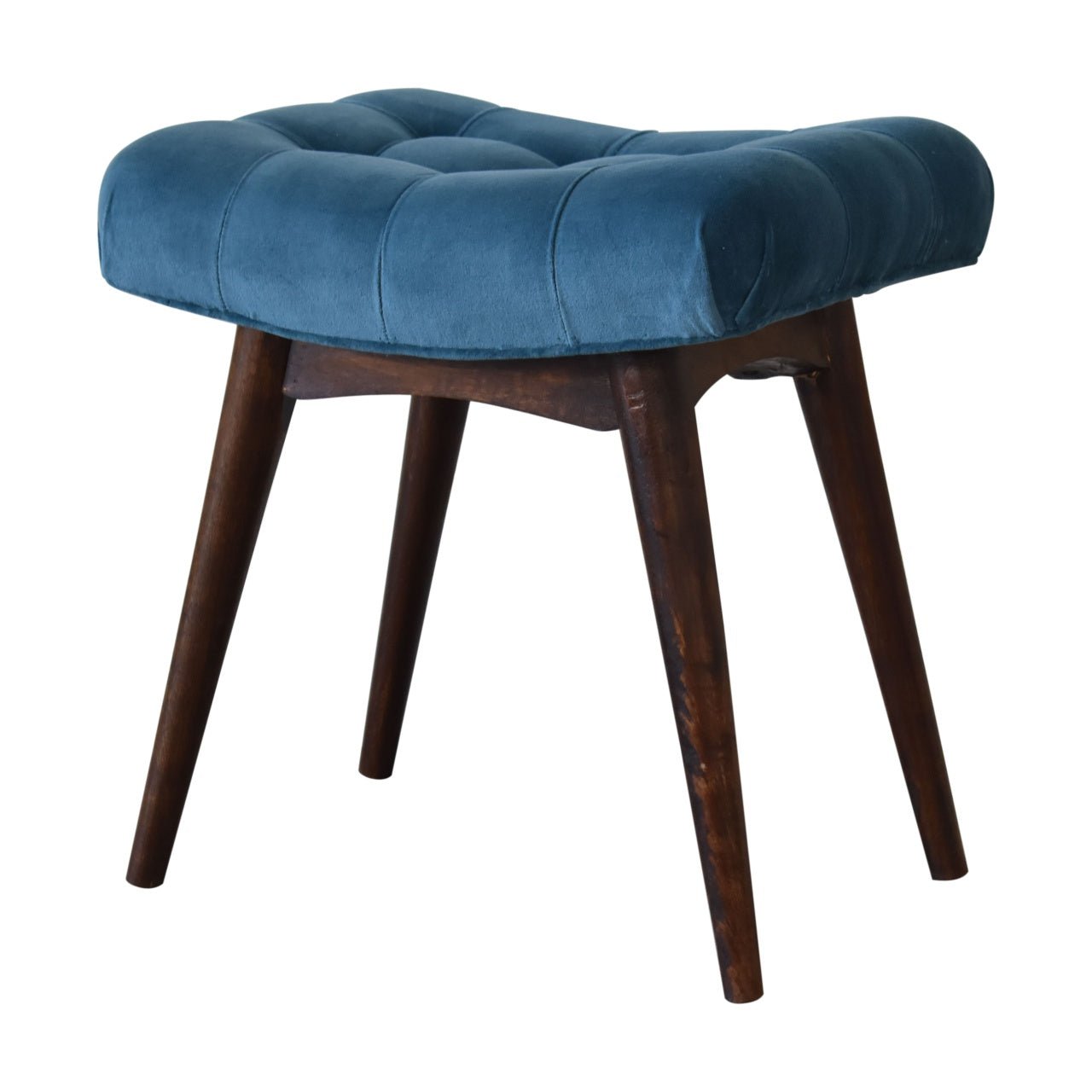 Mini Teal Cotton Velvet Curved Bench - SILVIONIX