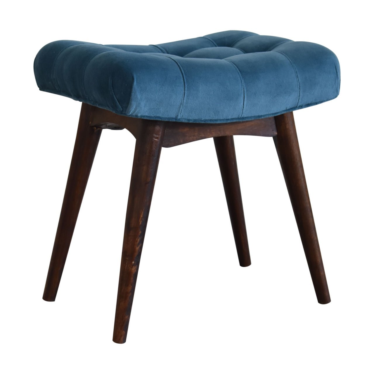 Mini Teal Cotton Velvet Curved Bench - SILVIONIX