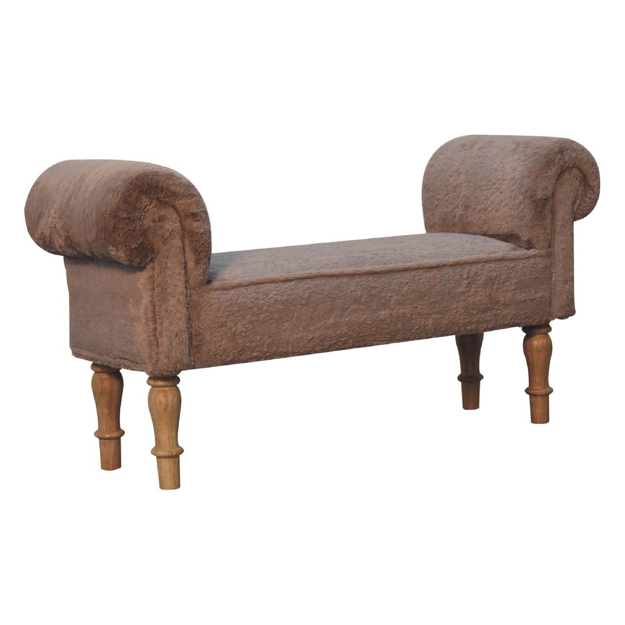 Mocha Faux Fur Bedroom Bench - SILVIONIX