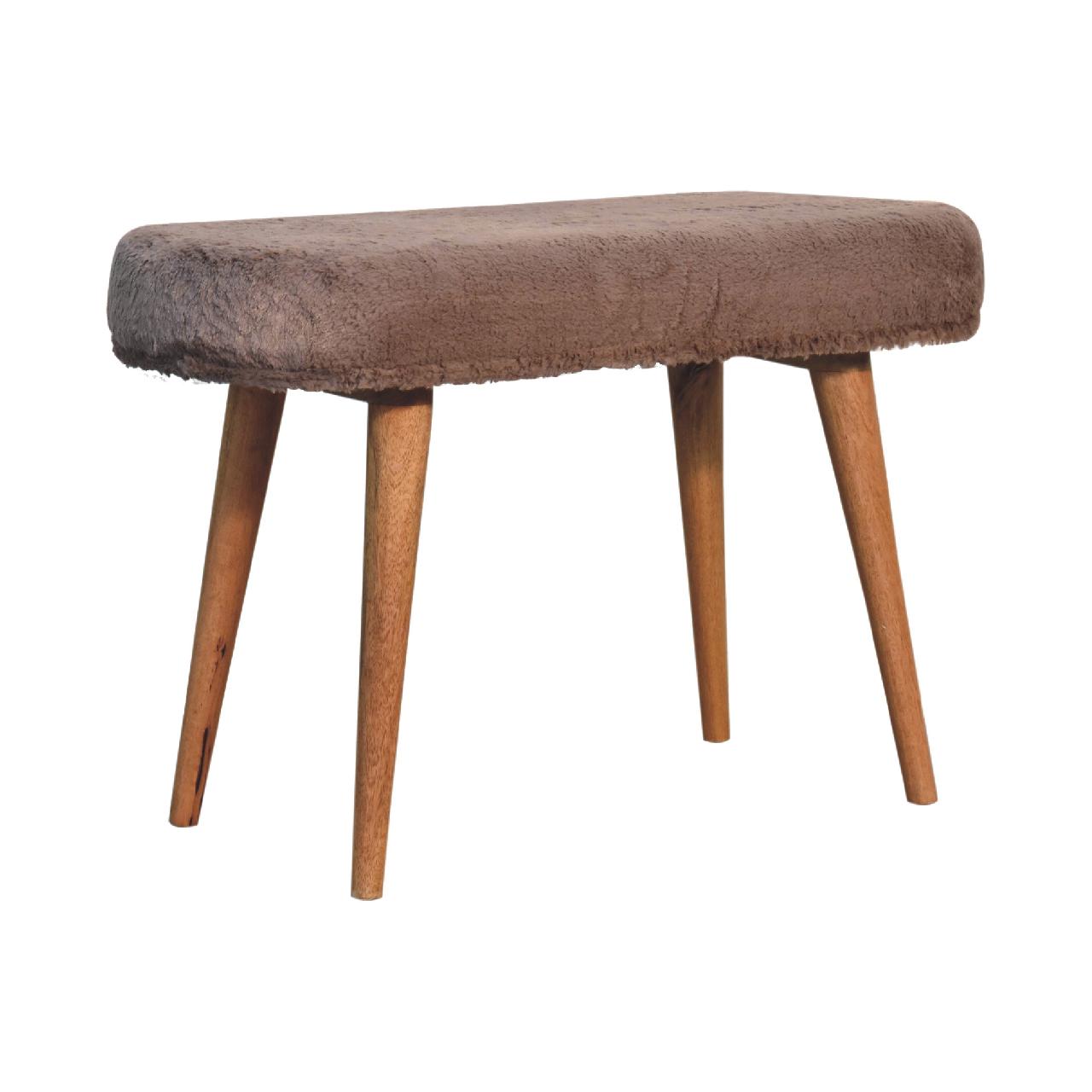 Mocha Faux Fur Fabric Bench - SILVIONIX