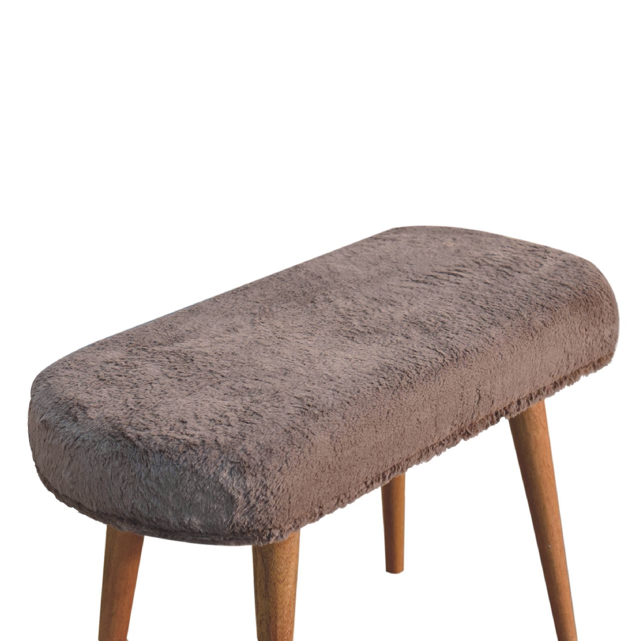 Mocha Faux Fur Fabric Bench - SILVIONIX