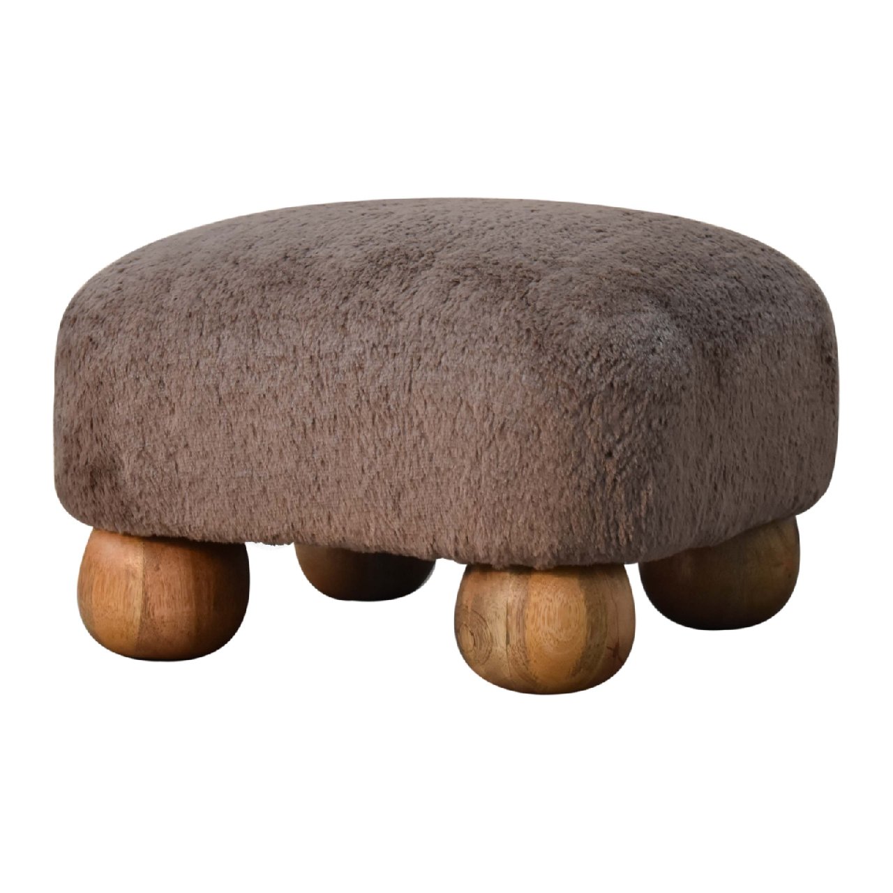 Mocha Faux Fur Nordic Footstool - SILVIONIX