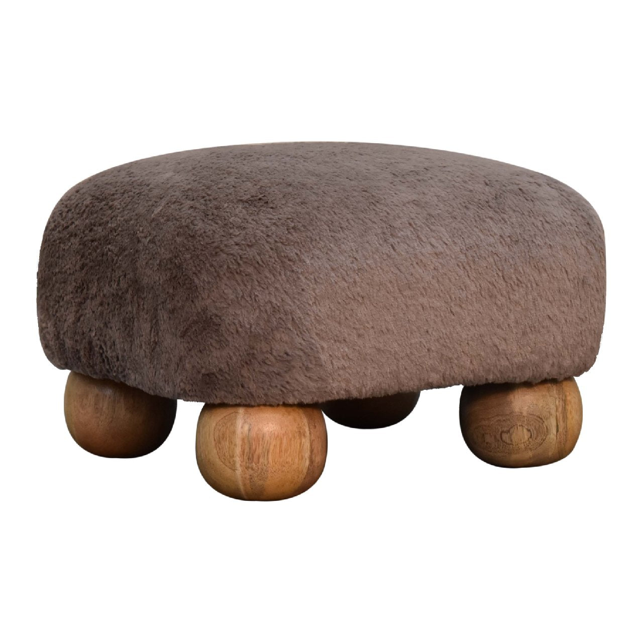 Mocha Faux Fur Nordic Footstool - SILVIONIX