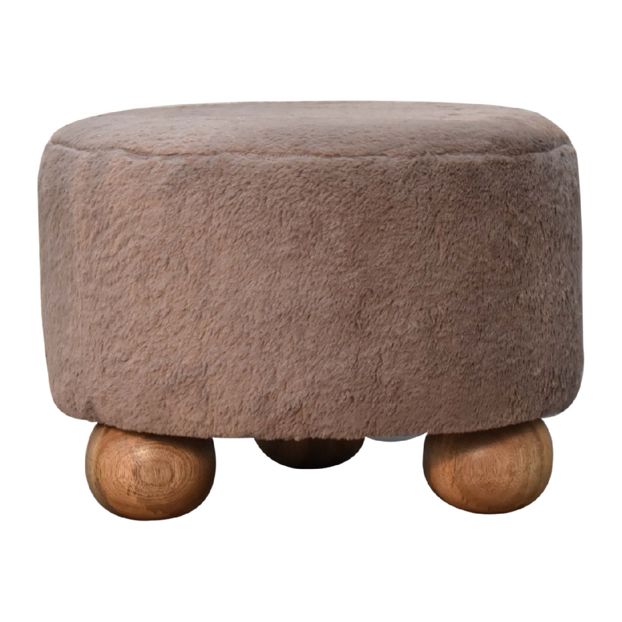 Mocha Faux Fur Round Ball Footstool - SILVIONIX