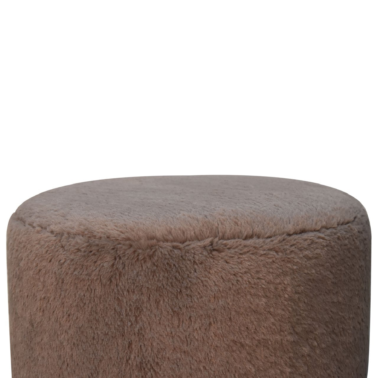 Mocha Faux Fur Round Ball Footstool - SILVIONIX