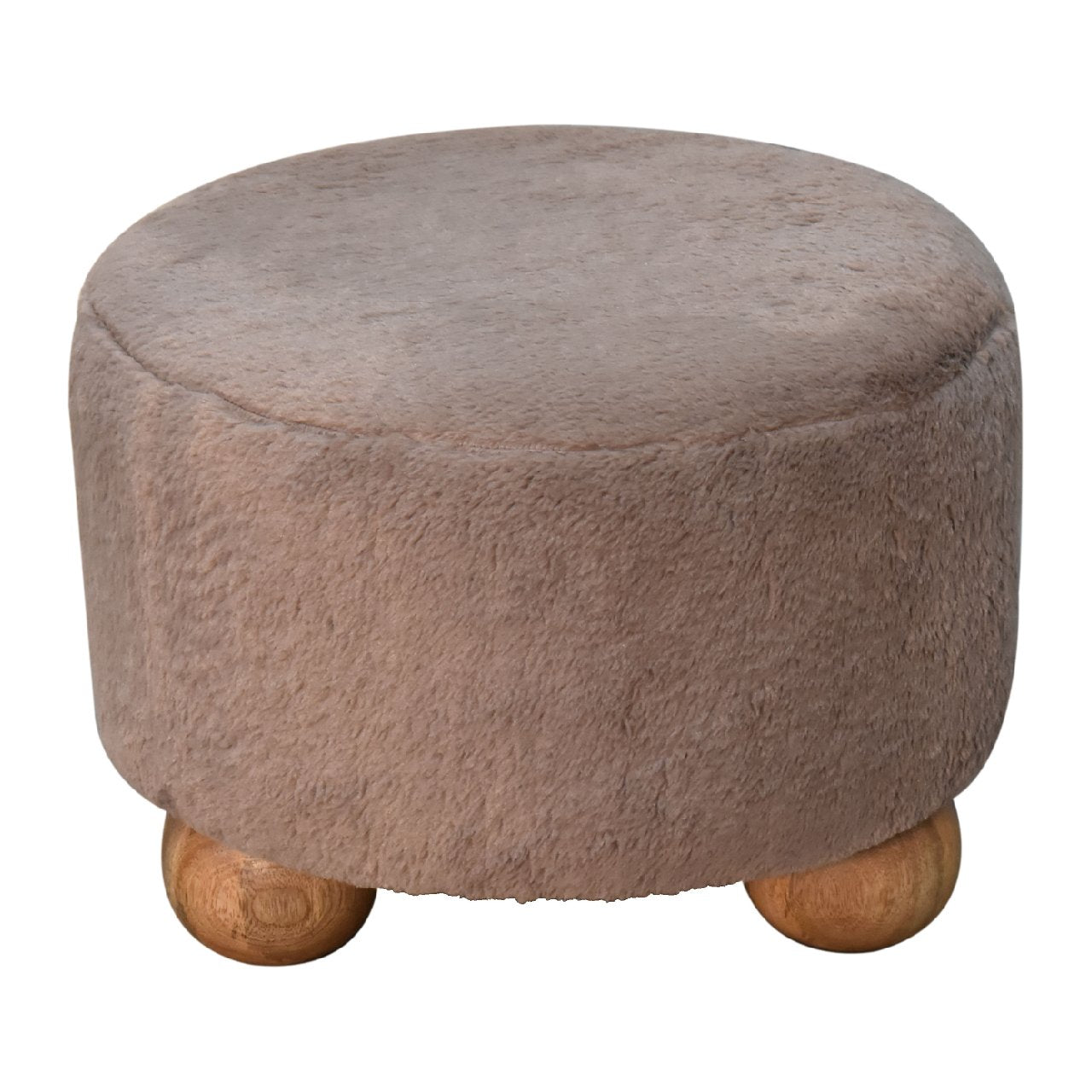 Mocha Faux Fur Round Ball Footstool - SILVIONIX