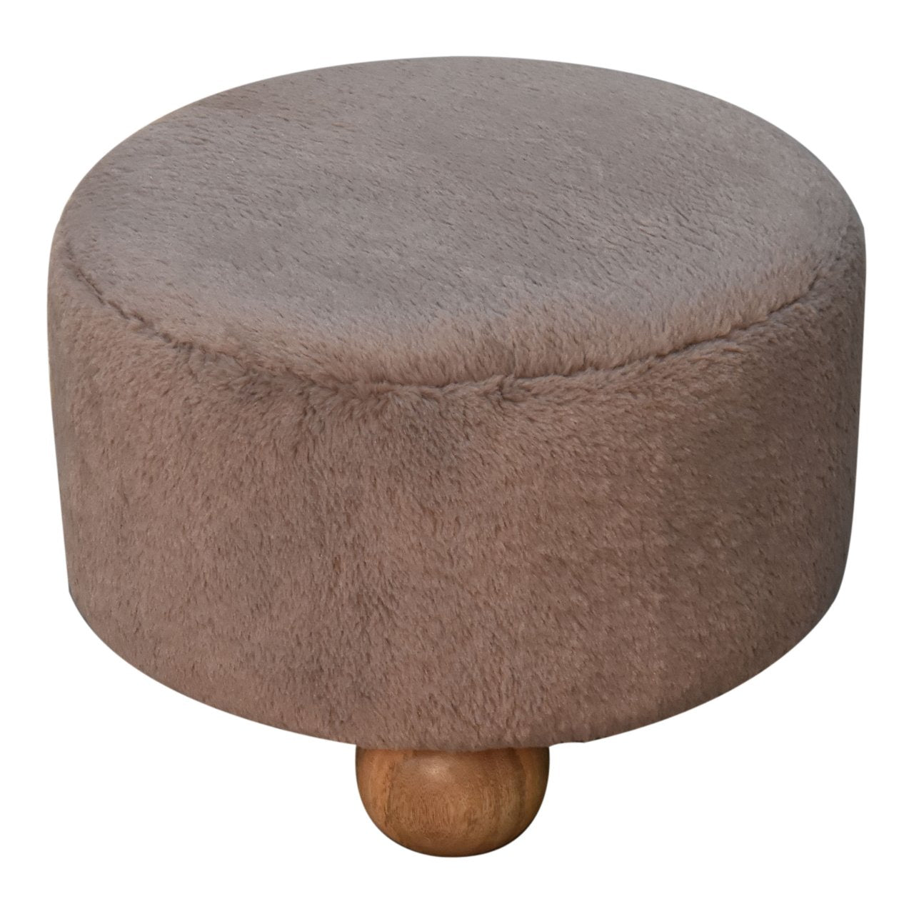 Mocha Faux Fur Round Ball Footstool - SILVIONIX