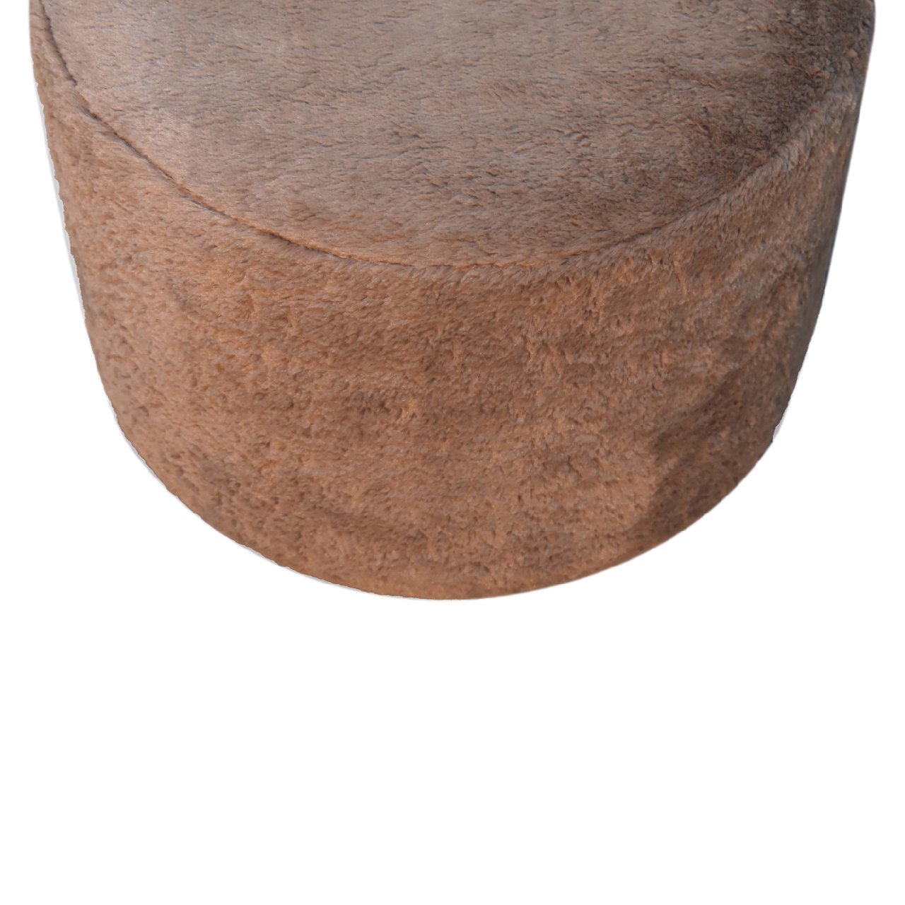 Mocha Faux Fur Round Footstool - SILVIONIX