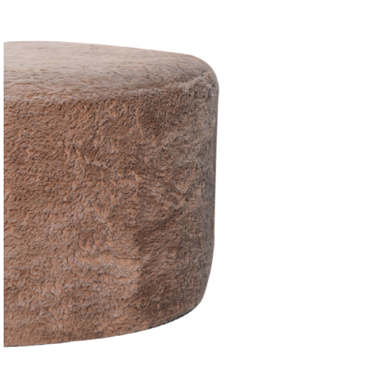 Mocha Faux Fur Round Footstool - SILVIONIX