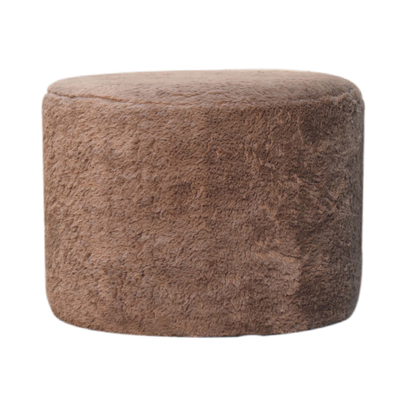 Mocha Faux Fur Round Footstool - SILVIONIX