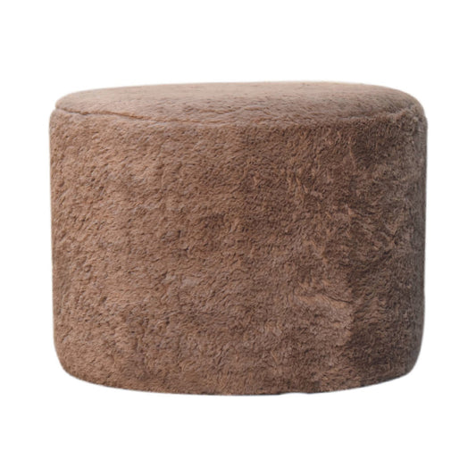 Mocha Faux Fur Round Footstool - SILVIONIX