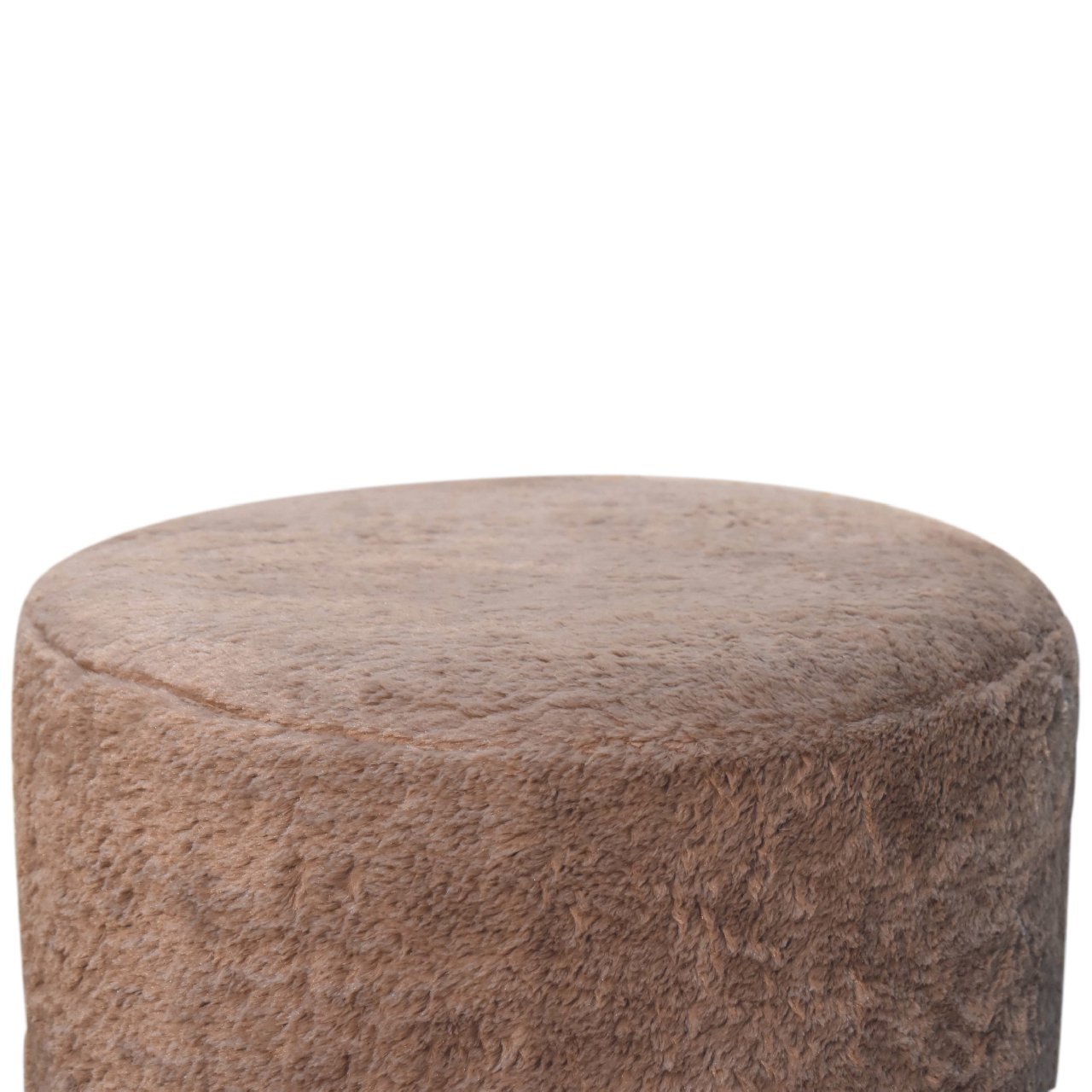 Mocha Faux Fur Round Footstool - SILVIONIX