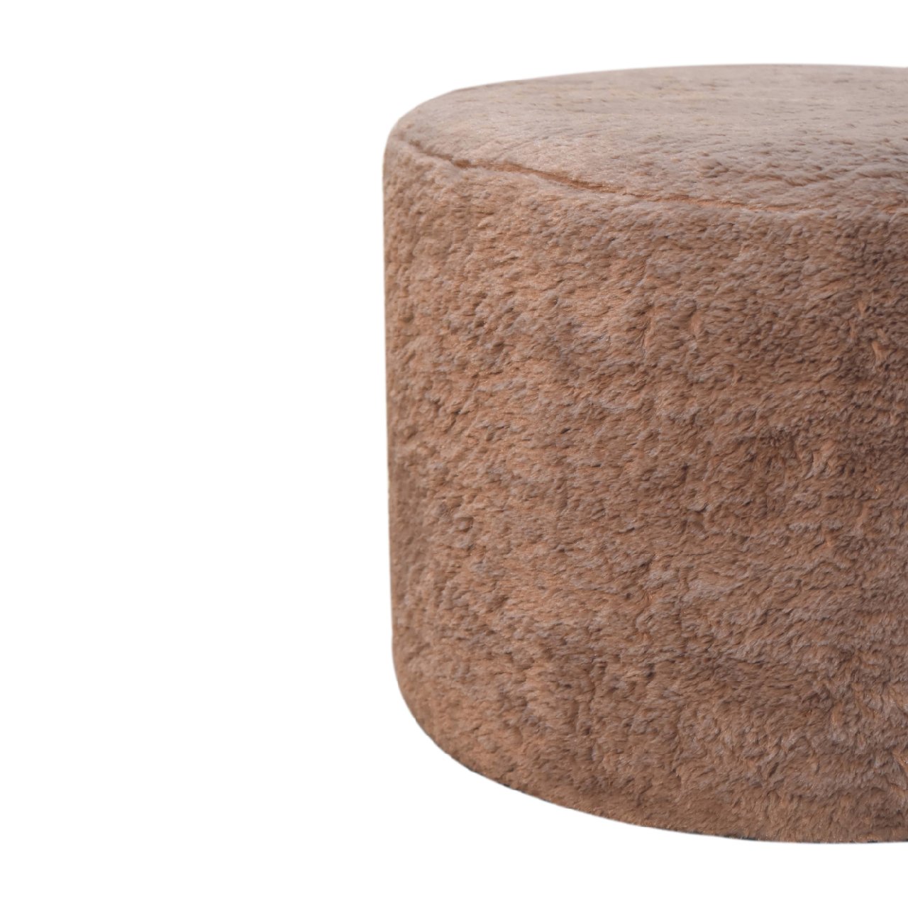 Mocha Faux Fur Round Footstool - SILVIONIX