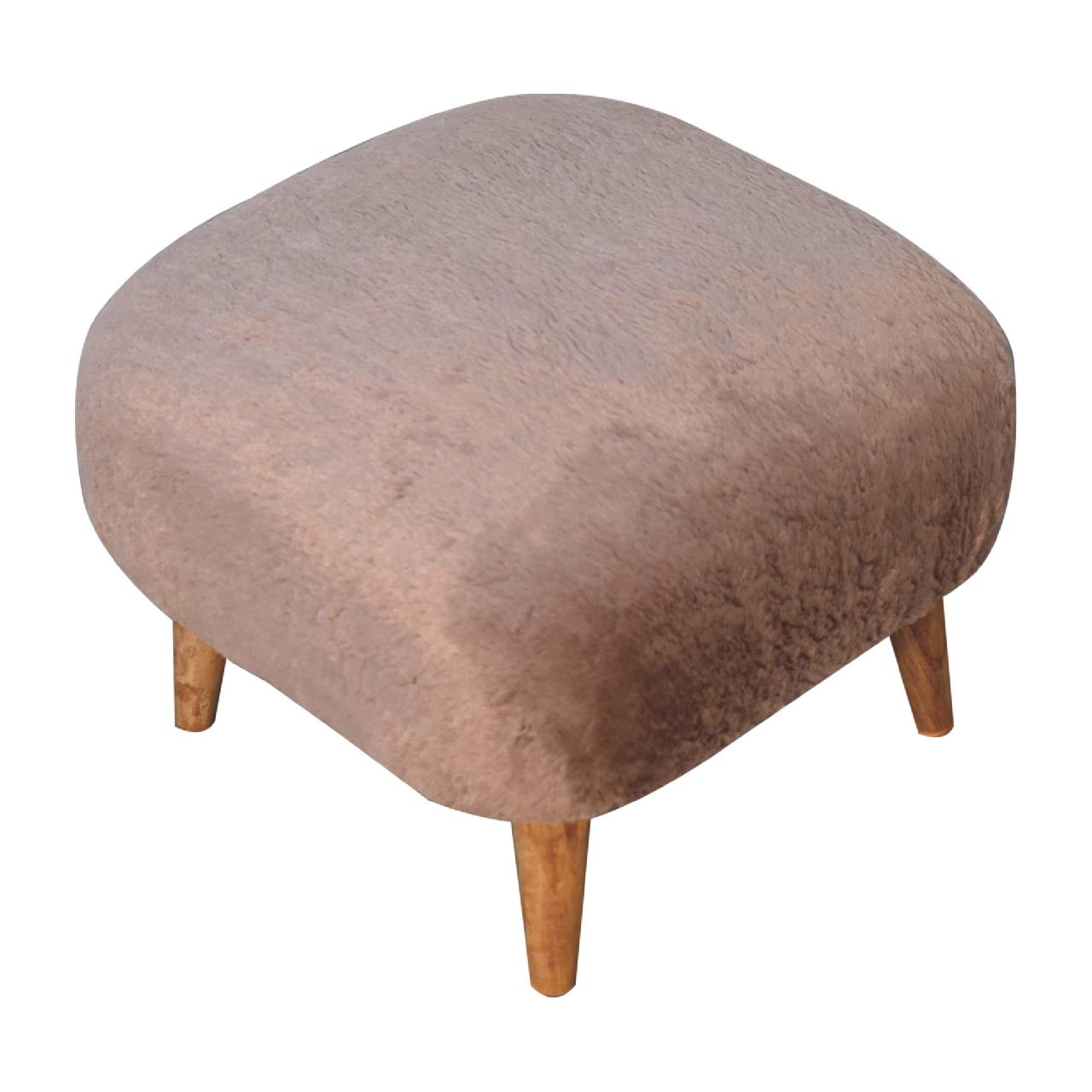 Mocha Faux Fur Square Stool - SILVIONIX