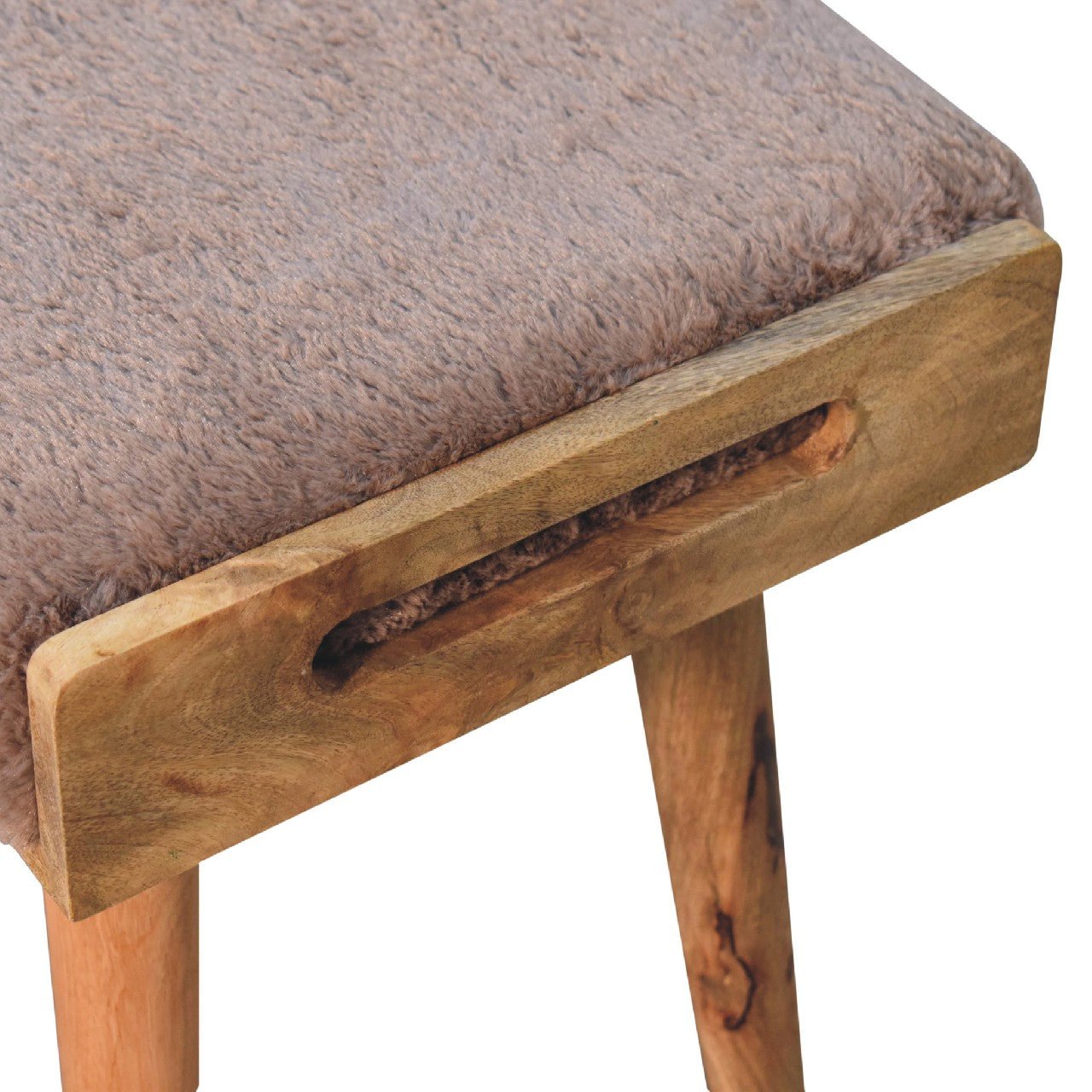 Mocha Faux Fur Style Footstool - SILVIONIX