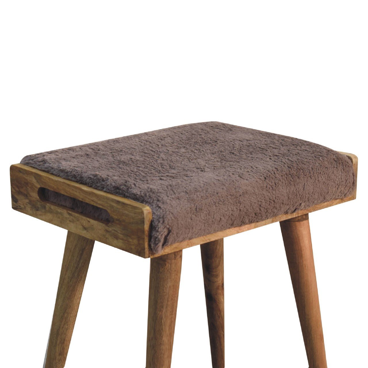 Mocha Faux Fur Style Footstool - SILVIONIX