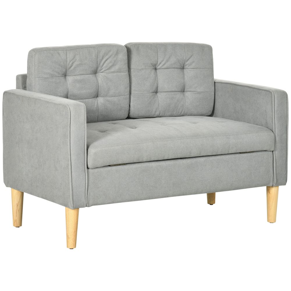 Modern 2 Seater Sofa with Storage Compact Loveseat Sofa for Living Room Grey - SILVIONIX