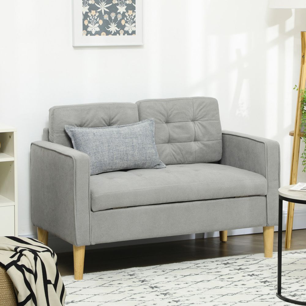 Modern 2 Seater Sofa with Storage Compact Loveseat Sofa for Living Room Grey - SILVIONIX