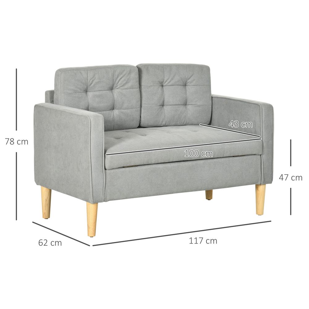 Modern 2 Seater Sofa with Storage Compact Loveseat Sofa for Living Room Grey - SILVIONIX