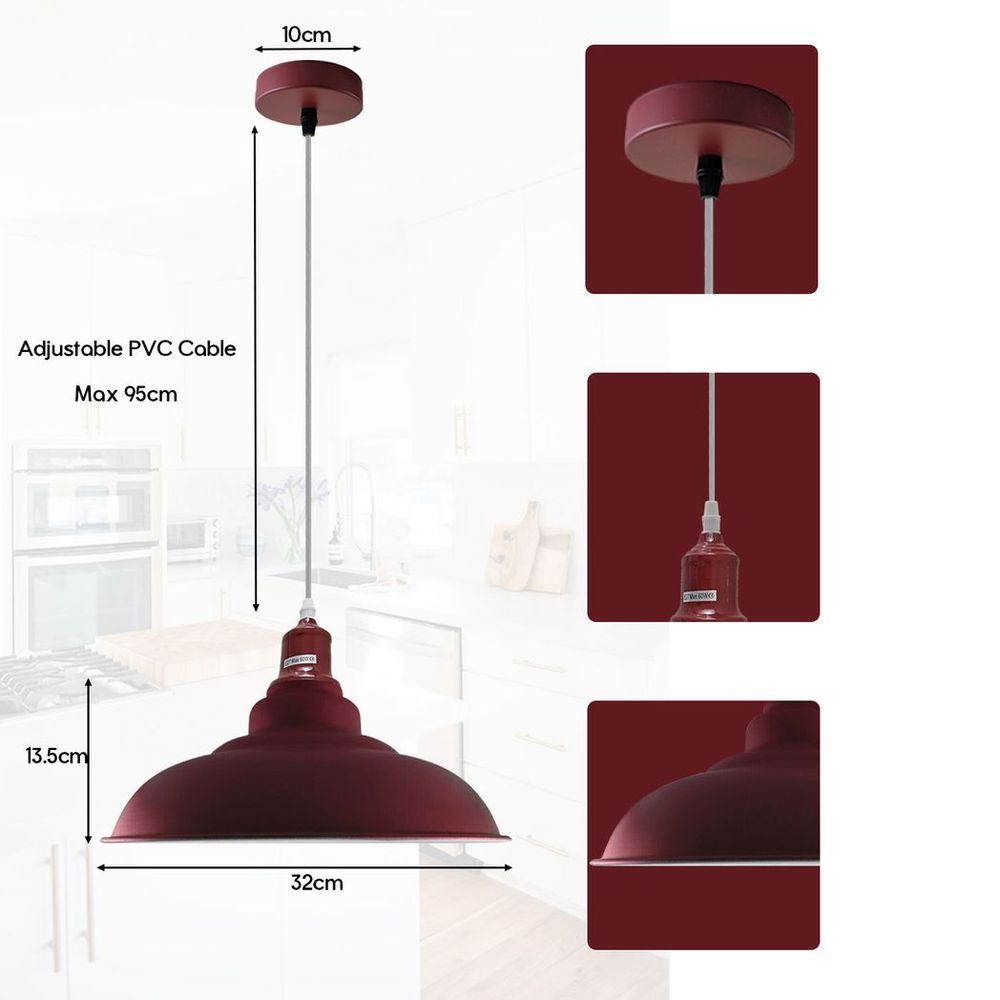 Modern Bowl Burgundy Hanging Pendant Ceiling Lamp Lighting UK E27 Pendant Light - SILVIONIX