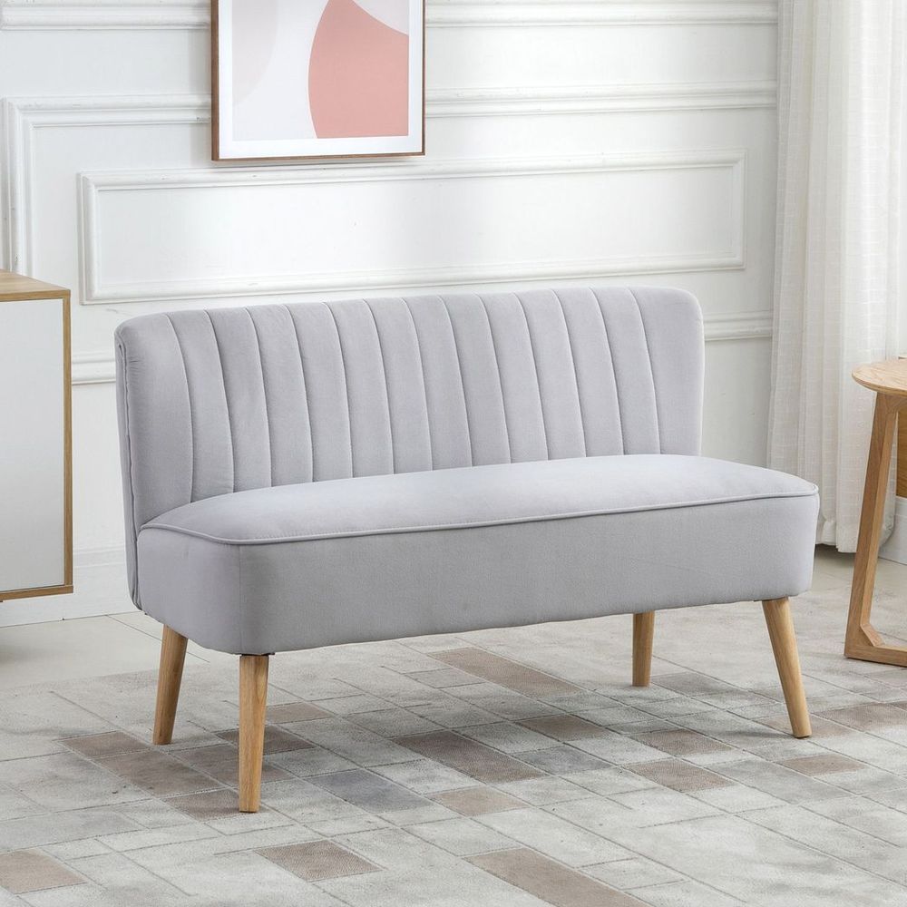 Modern Double Seat Sofa Compact Loveseat Couch Padded Velvet Wood Legs, Grey - SILVIONIX