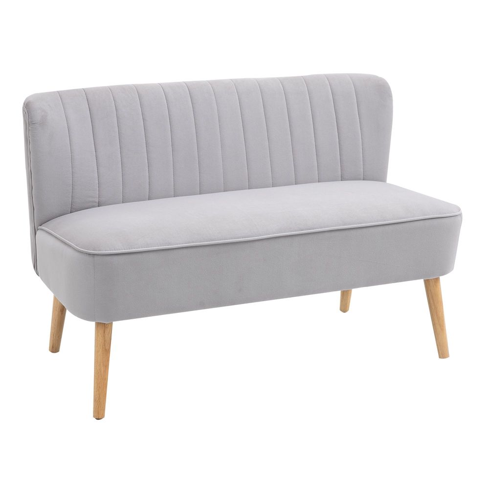 Modern Double Seat Sofa Compact Loveseat Couch Padded Velvet Wood Legs, Grey - SILVIONIX