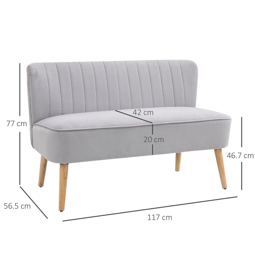 Modern Double Seat Sofa Compact Loveseat Couch Padded Velvet Wood Legs, Grey - SILVIONIX