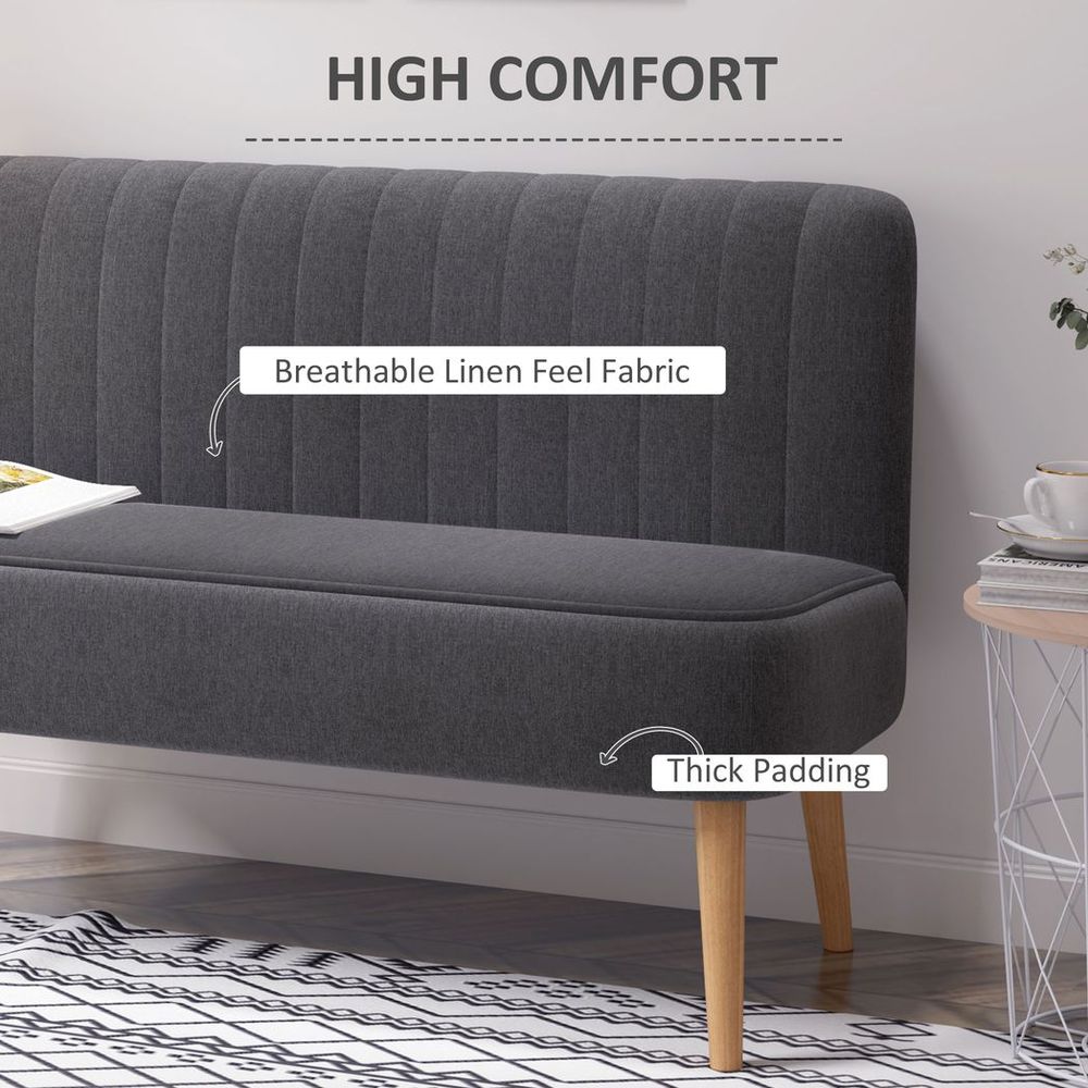 Modern Double Seat Sofa Loveseat Couch Padded Linen Wood Legs, Dark Grey - SILVIONIX