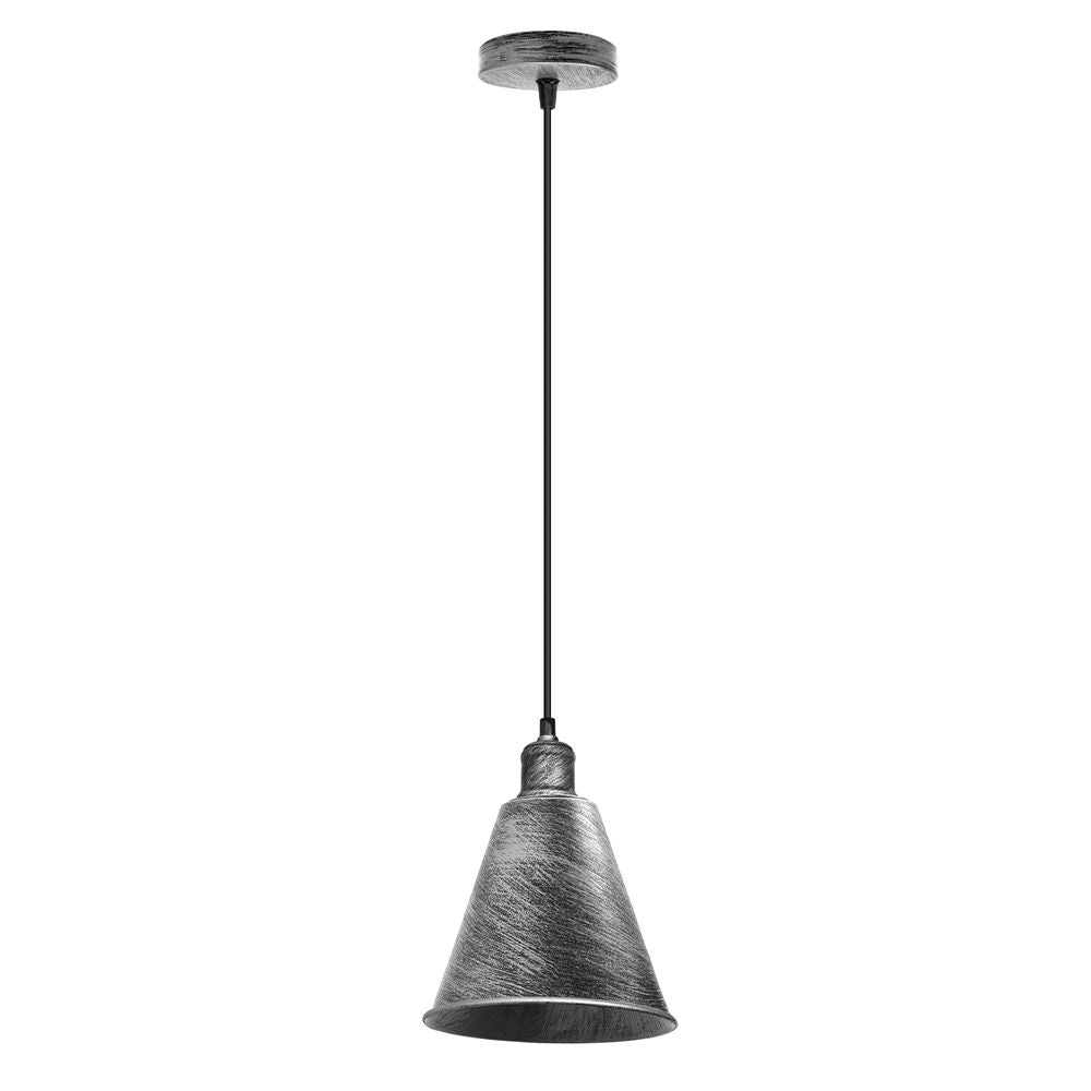 Modern Hanging Cone Shaped Pendant Light Fixture With Brushed Silver Colour Lampshade - SILVIONIX