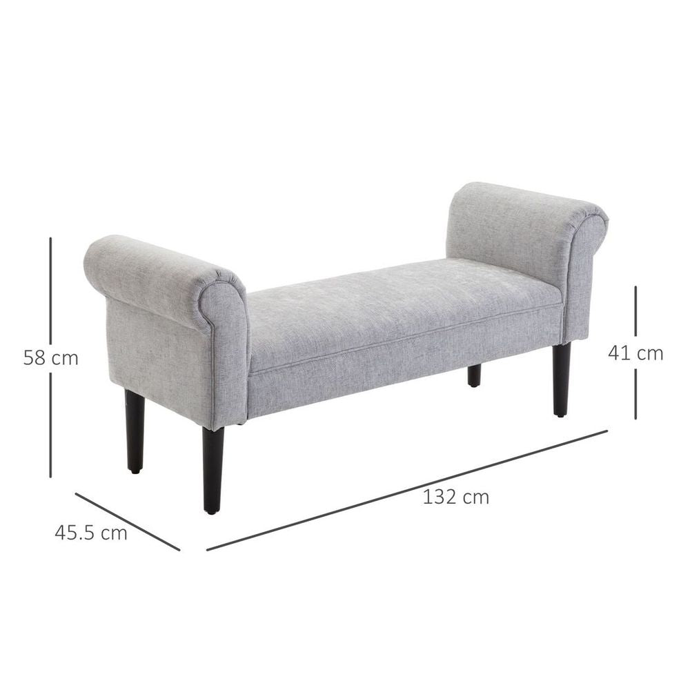 Modern Rolled Arm Bench Bed End Ottoman Sofa Seat Footrest Bedroom Entryway - SILVIONIX